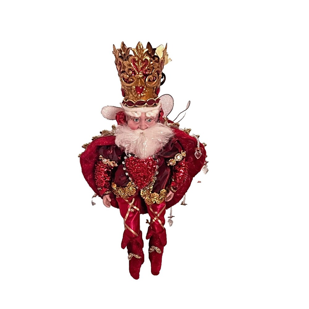 MARK ROBERTS King of Hearts Christmas Fairy Elf Red Gold Decor Valentine Crown